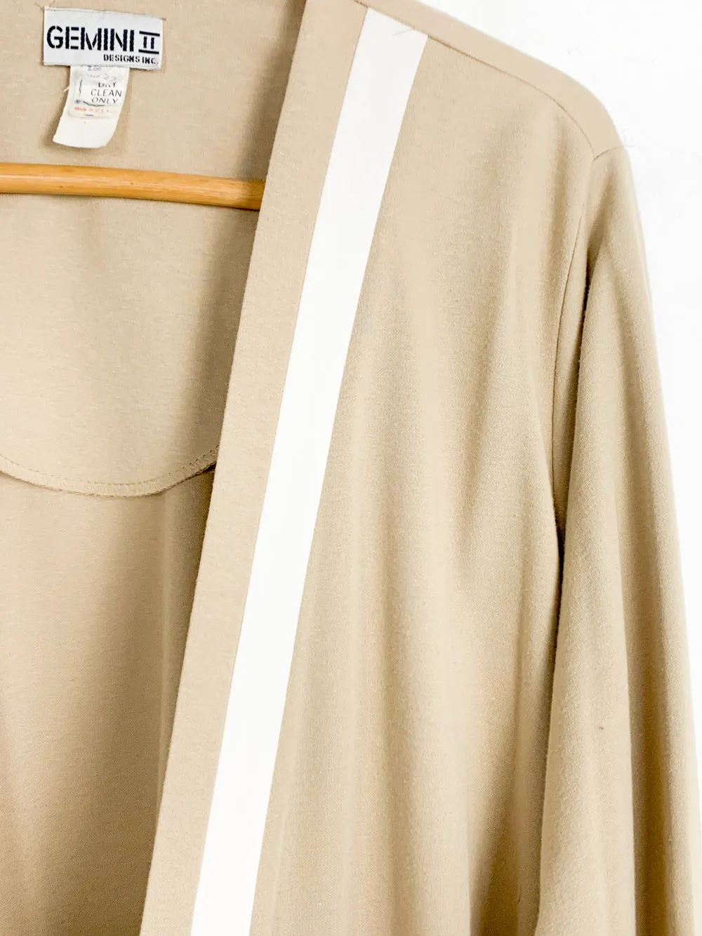 Gemini II Putty Cardigan with White Cuffs and Lapel